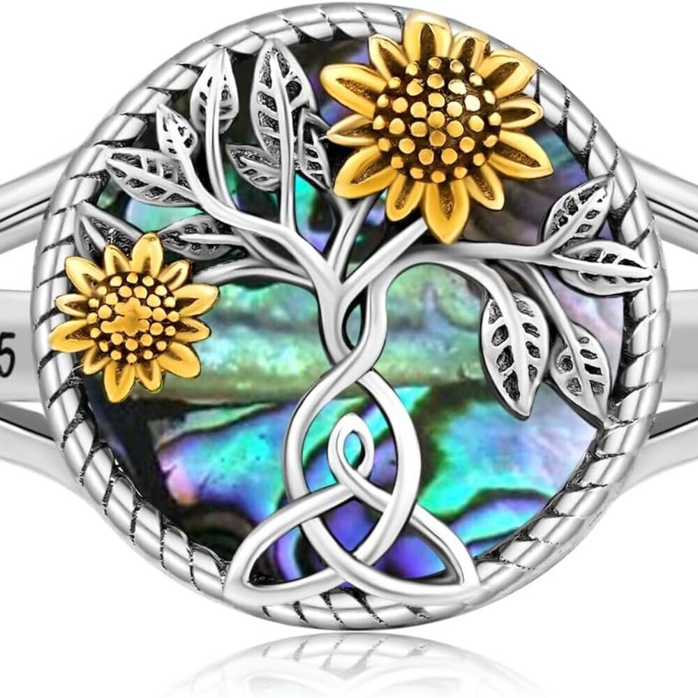 Sunflower Ring Sterling Silver Women Cade 8 Celtic Knot Nature Gift - Picture 1 of 5